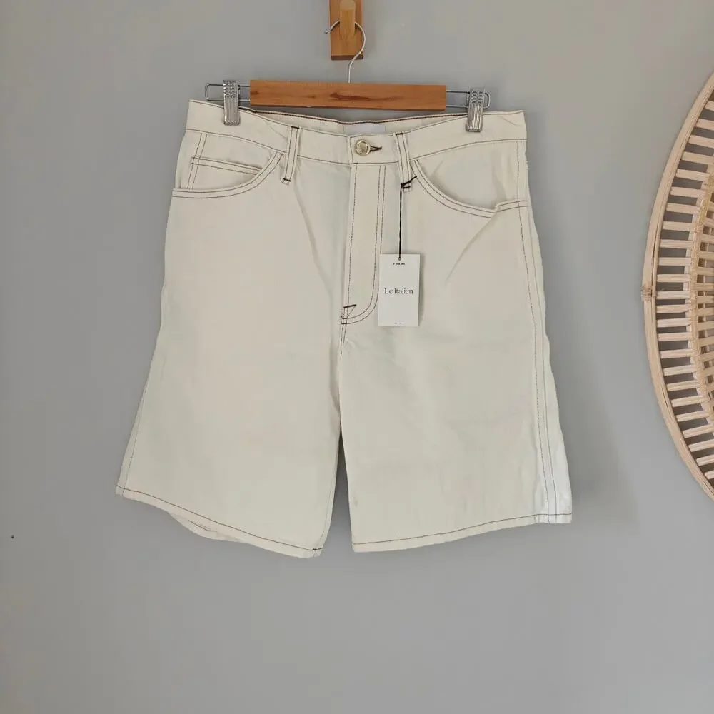 NWT FRAME Le Italien Bermuda Denim Shorts Blanc Cream Size 28 $288